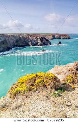 Stunning coastline between porthtowan and portreath on the coast path and past the old mining ruins