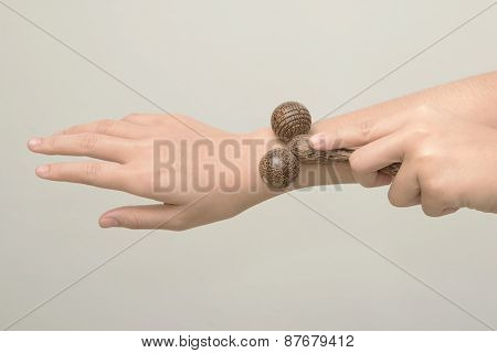 Masseuse treatment back pain pressing elbow into back muscle,Thai massage