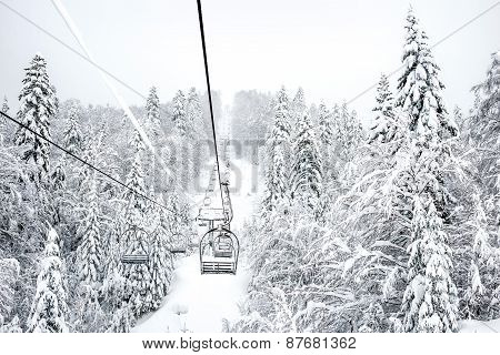 Old Cable Ski Lift With No Passangers In 'kolasin 1450' Mountain