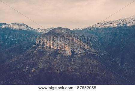 View Over Misty Montain Rock In The Moraca River Canyon, North Montenegro