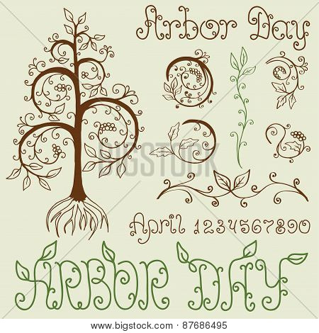 Arbor Day Set Of Hand Drawn Design Elements