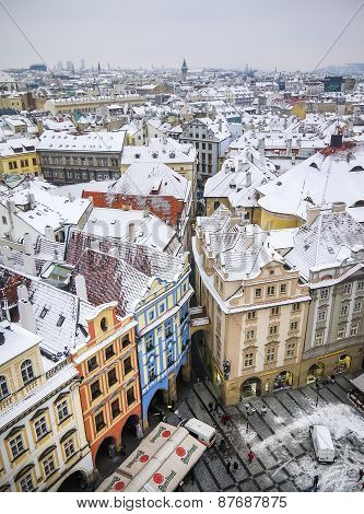 Prague, Czech Repulic, 15.01.2013: The View Over The Houses And The Roofs From The Top Of Staromests