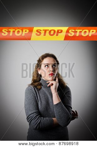 Girl In Grey And Stop Line.