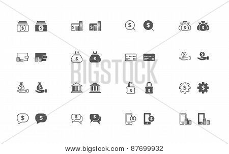 Money outline and filled icon set