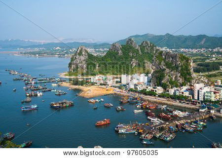 Cai Rong port from high view in Halong bay