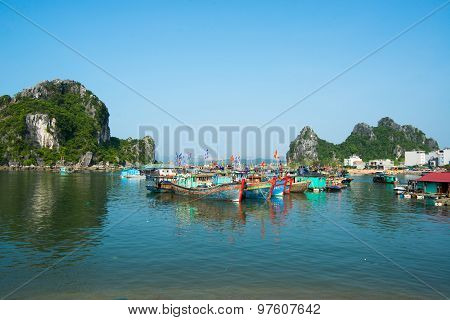 Beautiful seascape with boats in Halong bay