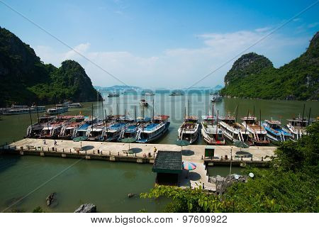 Beautiful seascape with boats in Halong bay