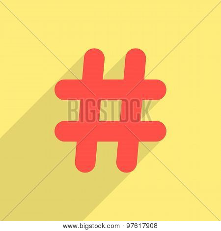 red hashtag icon with long shadow