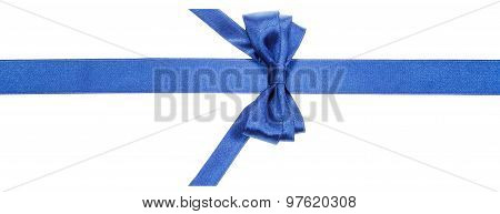 Real Blue Bow With Vertically Cut End On Silk Band