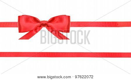 Red Satin Bow Knot And Ribbons On White - Set 20