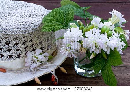 Bouquet Saponaria Officinalis And A Summer Garden Hat