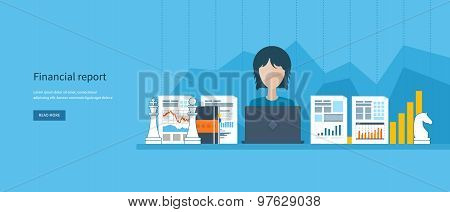 Flat design modern vector illustration concept of analyzing project, financial report, financial ana