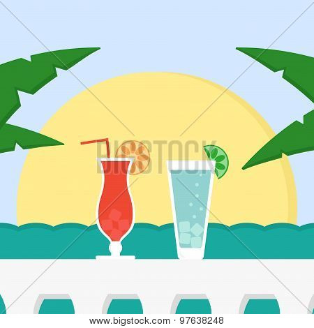 Summer vacation with cocktails, sun and sea.