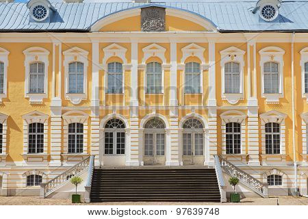 Exterior of the Rundale palace facade in Pilsrundale, Latvia.