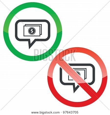 Dollar bill message permission signs
