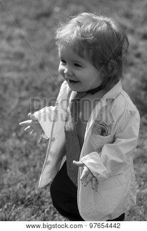 Smiling Baby Boy In Unbuttoned Shirt