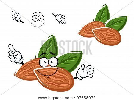 Cartoon almonds nuts with leaves