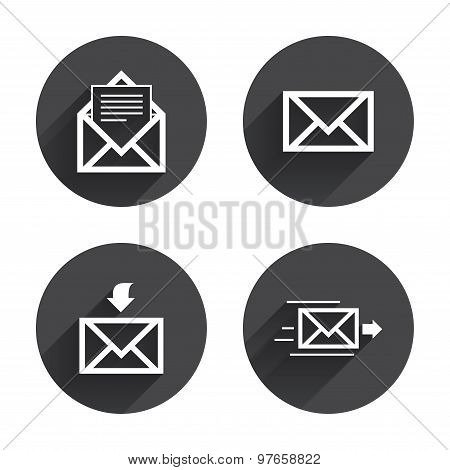 Mail envelope icons. Message document symbols.