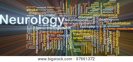 Background concept wordcloud illustration of neurology glowing light
