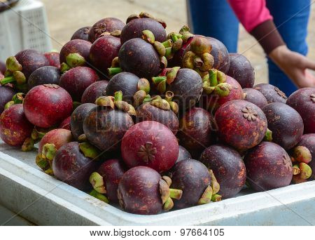 Fresh Organic Mangosteen Fruits At The Market