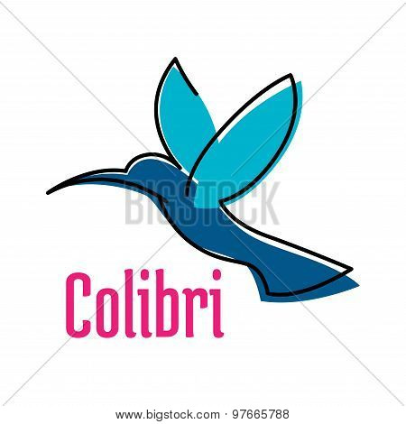 Flying blue hummingbird bird symbol