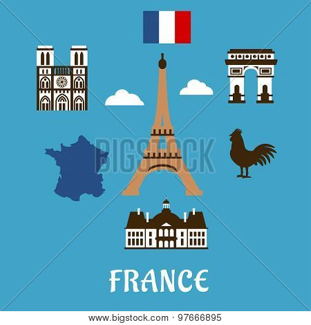 France flat travel and landmark icons