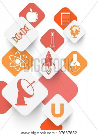 Set of stylish sticker, tag or label design with illustration of Science symbol on shiny background.