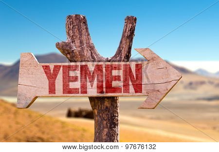 Yemen wooden sign with desert background