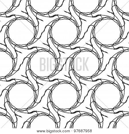Black And White Geometric Seamless Pattern With Tangle Line, Abstract Background.