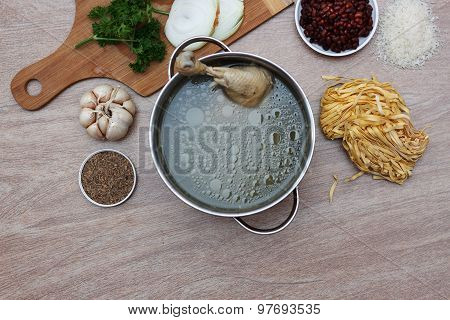 Chicken Soup with Fresh Vegetables, Noodles And Beans