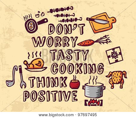 Cooking poster positive thing greeting and objects
