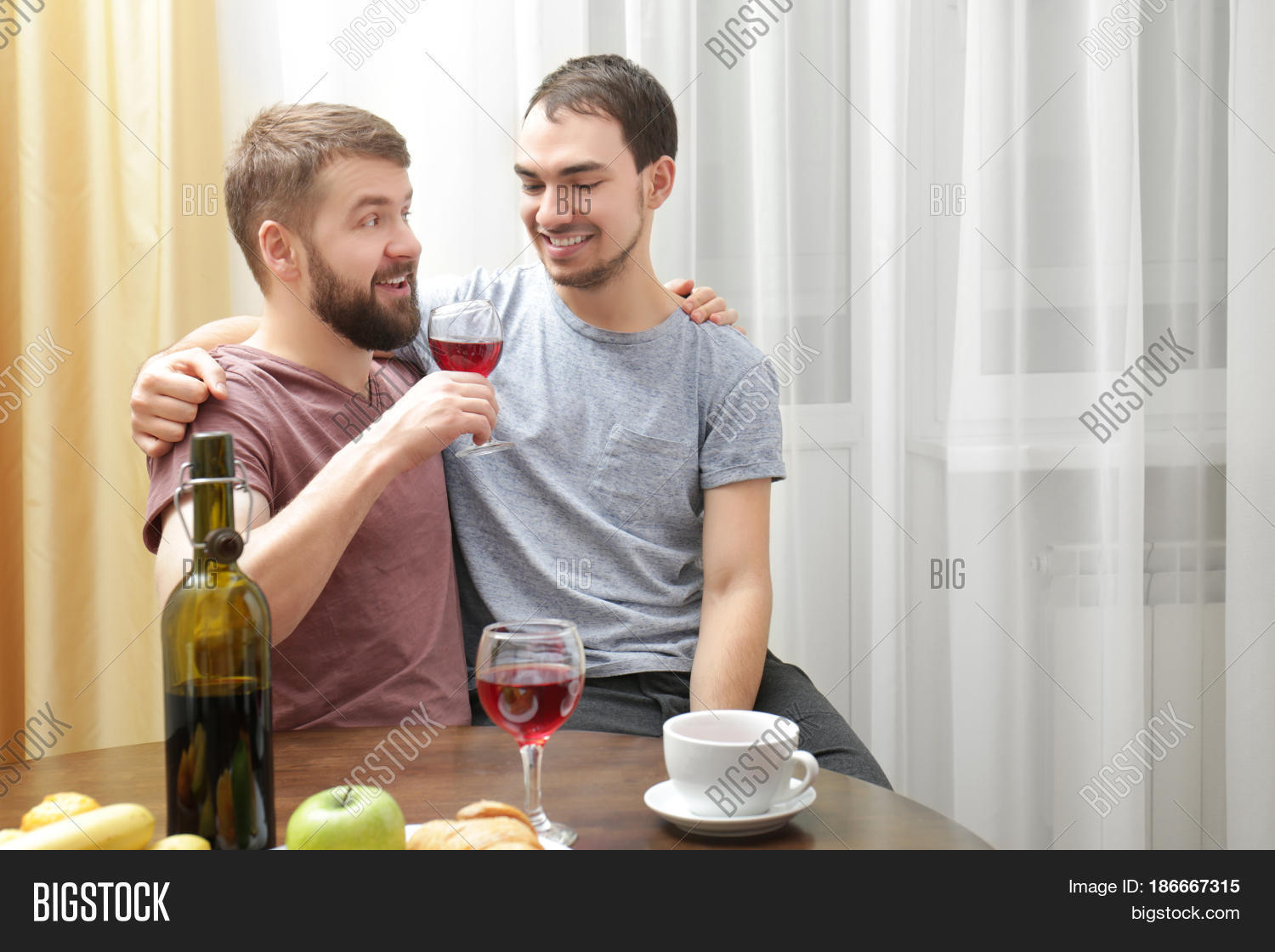Happy Gay Couple Drinking Wine Image & Photo Bigstock