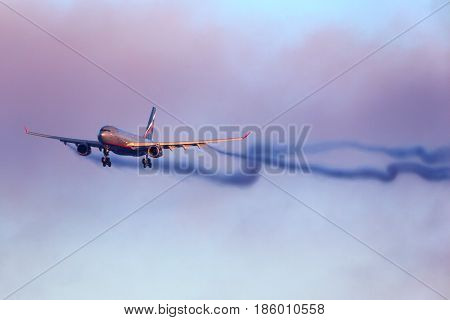 SHEREMETYEVO, MOSCOW REGION, RUSSIA - DECEMBER 11, 2014: Aeroflot Airbus A330 landing at Sheremetyevo international airport.