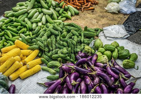 kinds of vegetbles in green grocer at tarditional market photo taken in Bogor Indonesia java