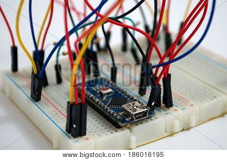Connecting wires on a white board for connecting components