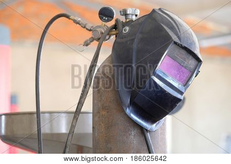 Welding equipment close up in a car repair station
