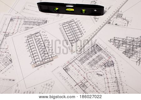 Floor plan designed building on the drawing - background