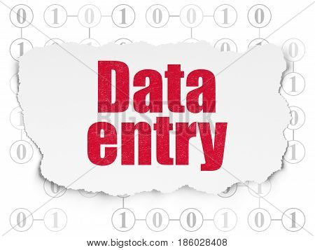 Data concept: Painted red text Data Entry on Torn Paper background with Scheme Of Binary Code