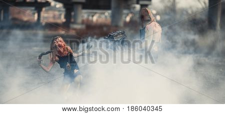 Battle of two mutants. They fight through smoke.