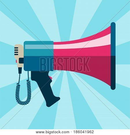 Megaphone bullhorn communication message loud speaker vector illustration. Volume public broadcasting equipment speech announcement object announce sound tool.