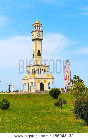 Chacha tower and ferris wheel, in Batumi, Georgia summer Black sea resort