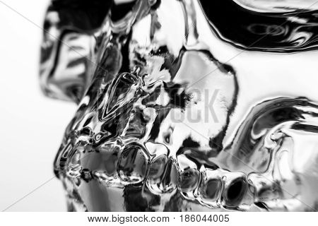 Crystal skull glass brainpan black and white detail