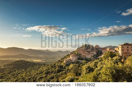 Village Of Belgodere In Corsica Lit By Late Afternoon Sun