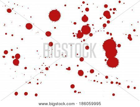 Blood drop vector illustration. Red splats on white background.