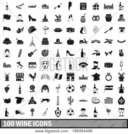 100 wine icons set in simple style for any design vector illustration