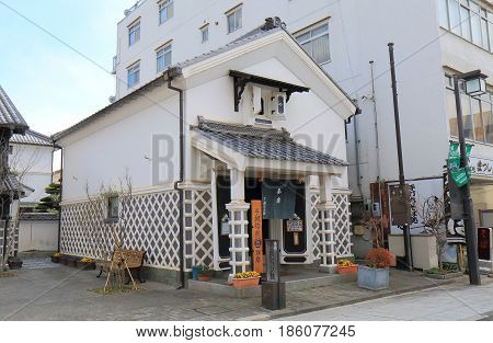 NAGANO JAPAN - APRIL 19, 2017: Small cafe using historical architecture on Nakamachi street in Matsumoto.