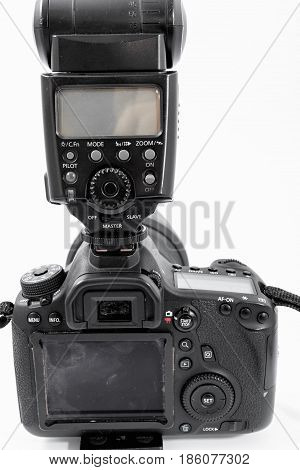GOMEL BELARUS - May 12 2017: Canon 6d camera with lens on a white background. Canon is the world's largest SLR camera manufacturer