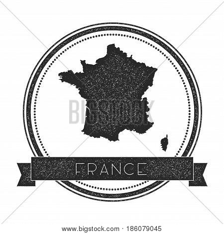 Retro Distressed France Badge With Map. Hipster Round Rubber Stamp With Country Name Banner, Vector
