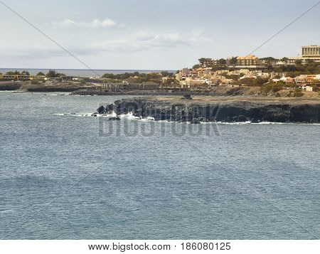 View of San Vincente coastline Mindelo Cape Verde Islands