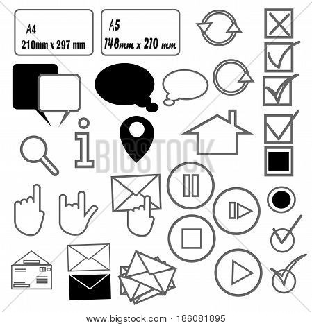 set of icons for a computer in a gray-black color